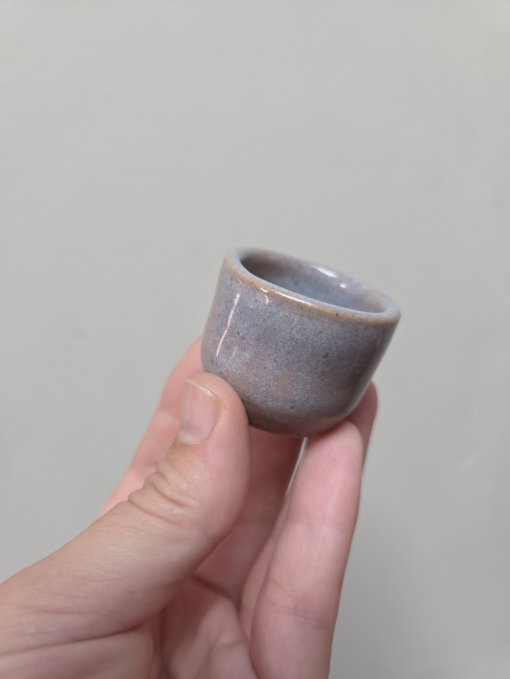 Glazed Ceramic Vanity Cup in Muted Blue-Gray